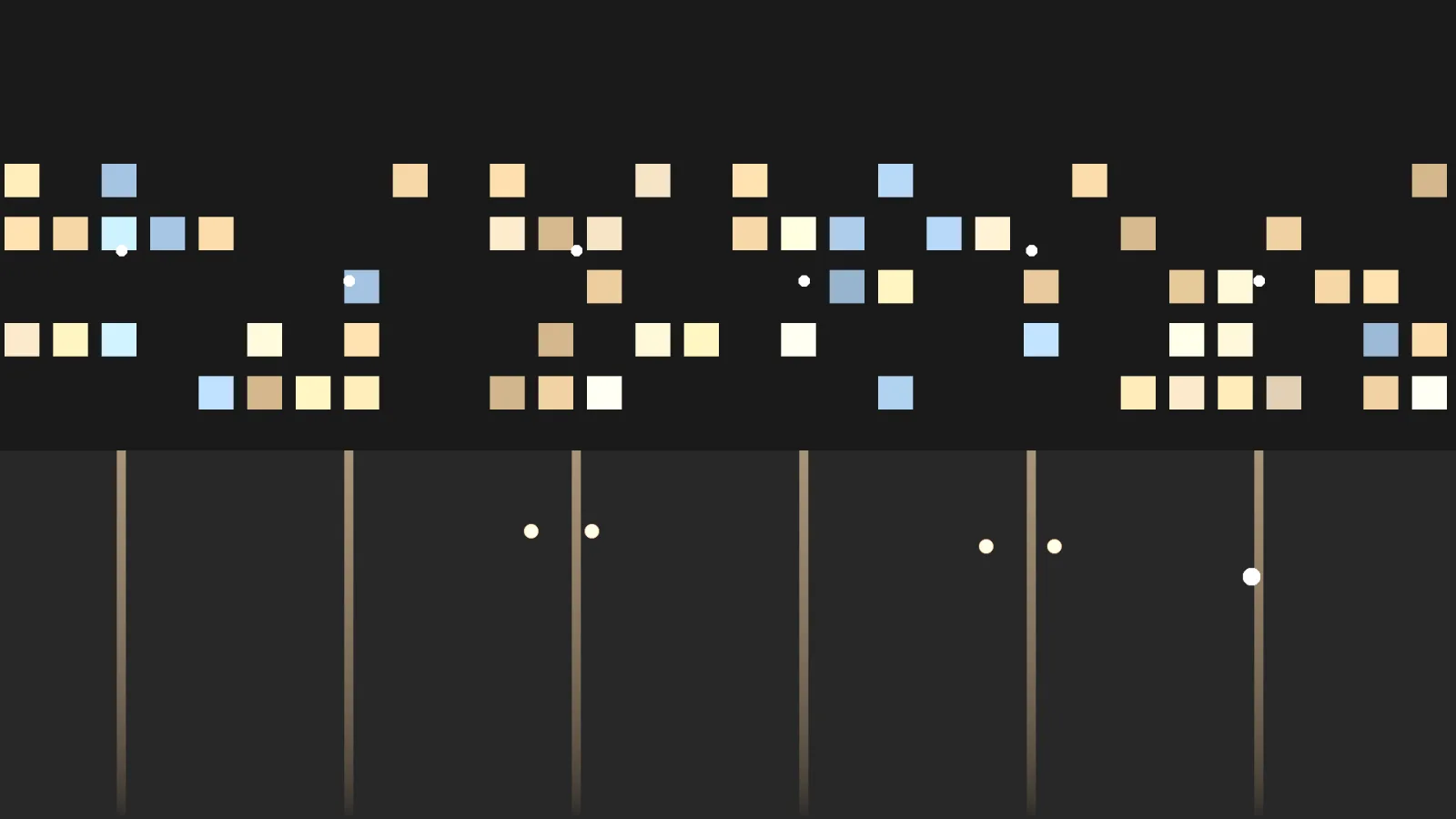 The same dark test frame before M3 Diffusion: hard-edged lit windows, thin lamp posts and small white dots on a dark ground.